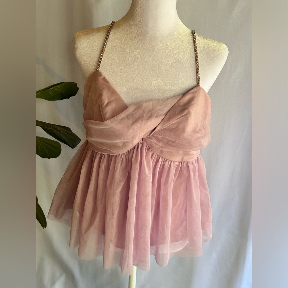 Forever 21 Rhinestone Twisted Babydoll Cami Size L NWT